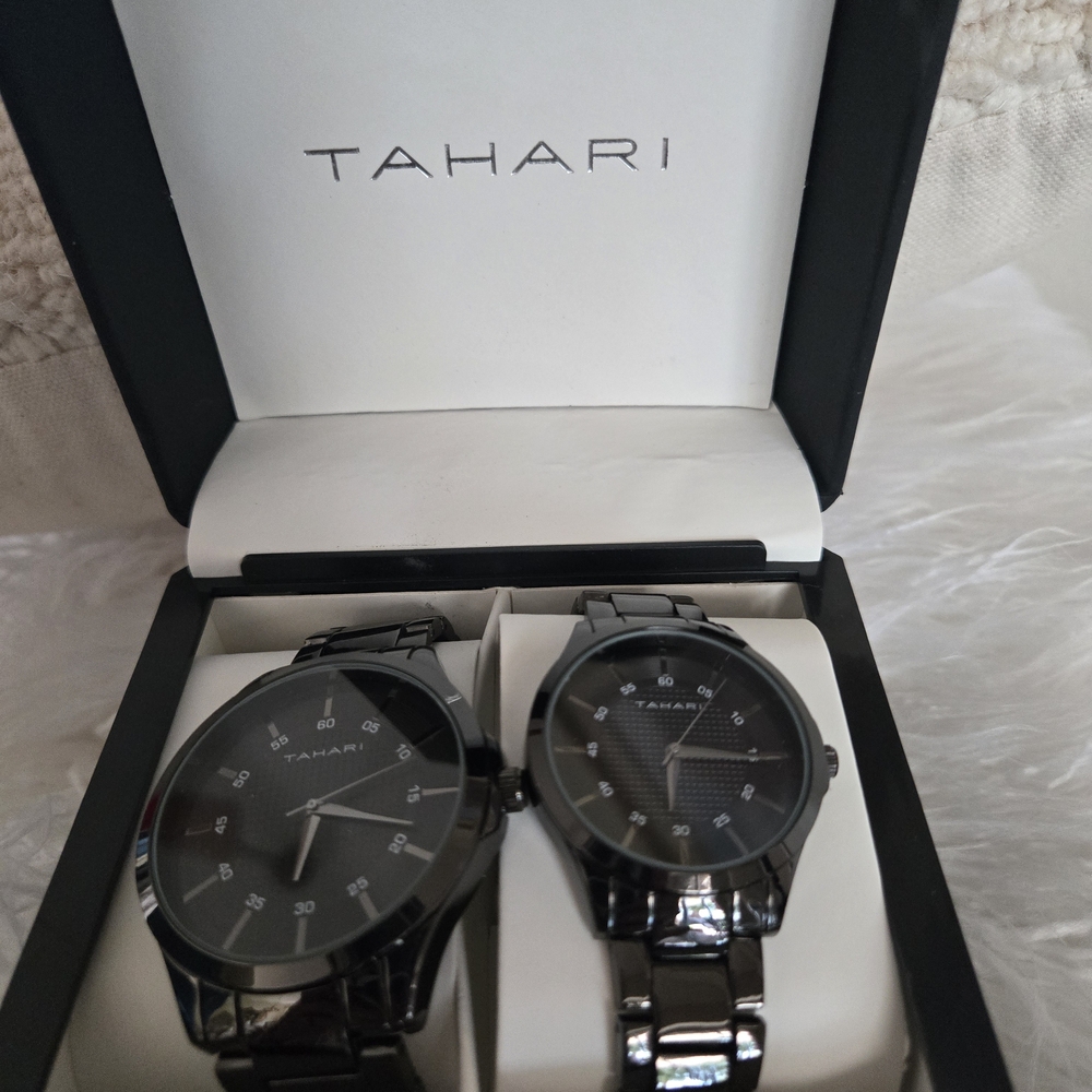 Tahari Men's  And Womens His And Hers Dual Black Watch Set